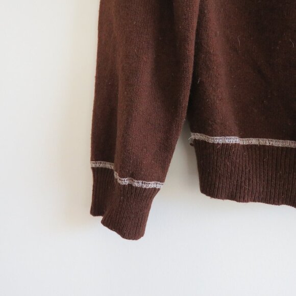 GANNI Wool Blend V Neck Sweater in Chocolate Brown Academia Preppy Quiet Luxury - Picture 7 of 12